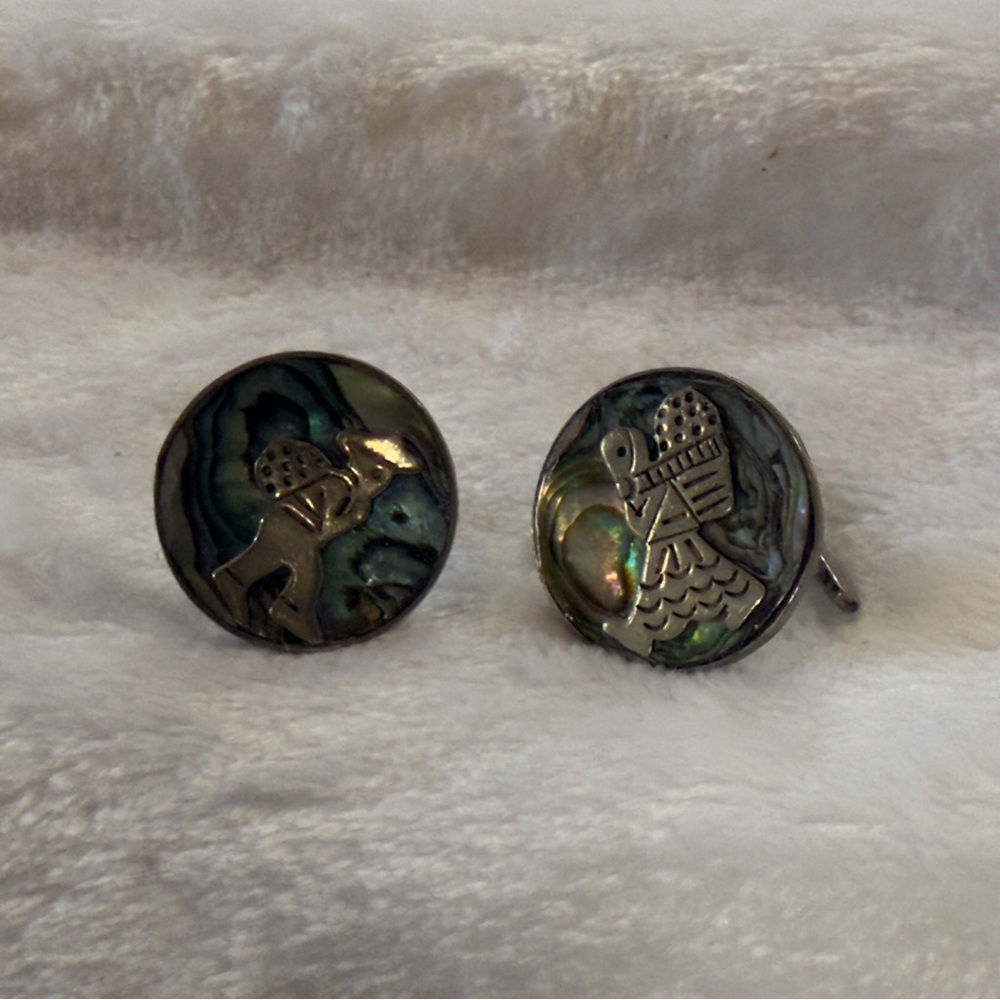 Sterling Silver and Abalone Inlay Vintage Man and Woman Agave Farmers Cufflinks